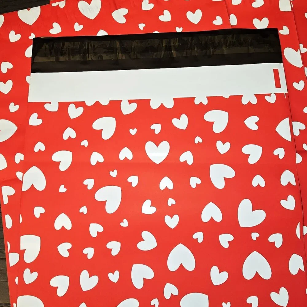 Set of 10 Poly Mailers Red White Heart 10x13
